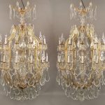 20th Century Gilt Bronze and Cut Glass 24 Light Chandeliers
