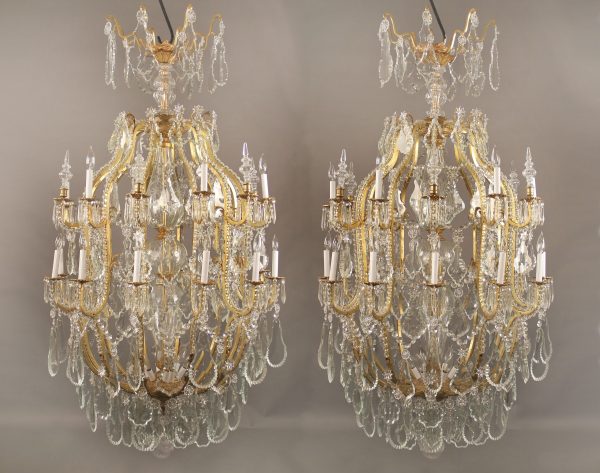 20th Century Gilt Bronze and Cut Glass 24 Light Chandeliers