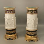 19th Century Sevres Style Biscuit & Cobalt Blue Porcelain Pedestals