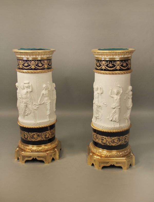 19th Century Sevres Style Biscuit & Cobalt Blue Porcelain Pedestals