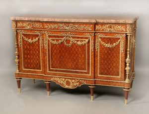 Late 19th Century Gilt Bronze Mounted Louis XVI Style Parquetry Commode By Zwiener Jansen Successeur