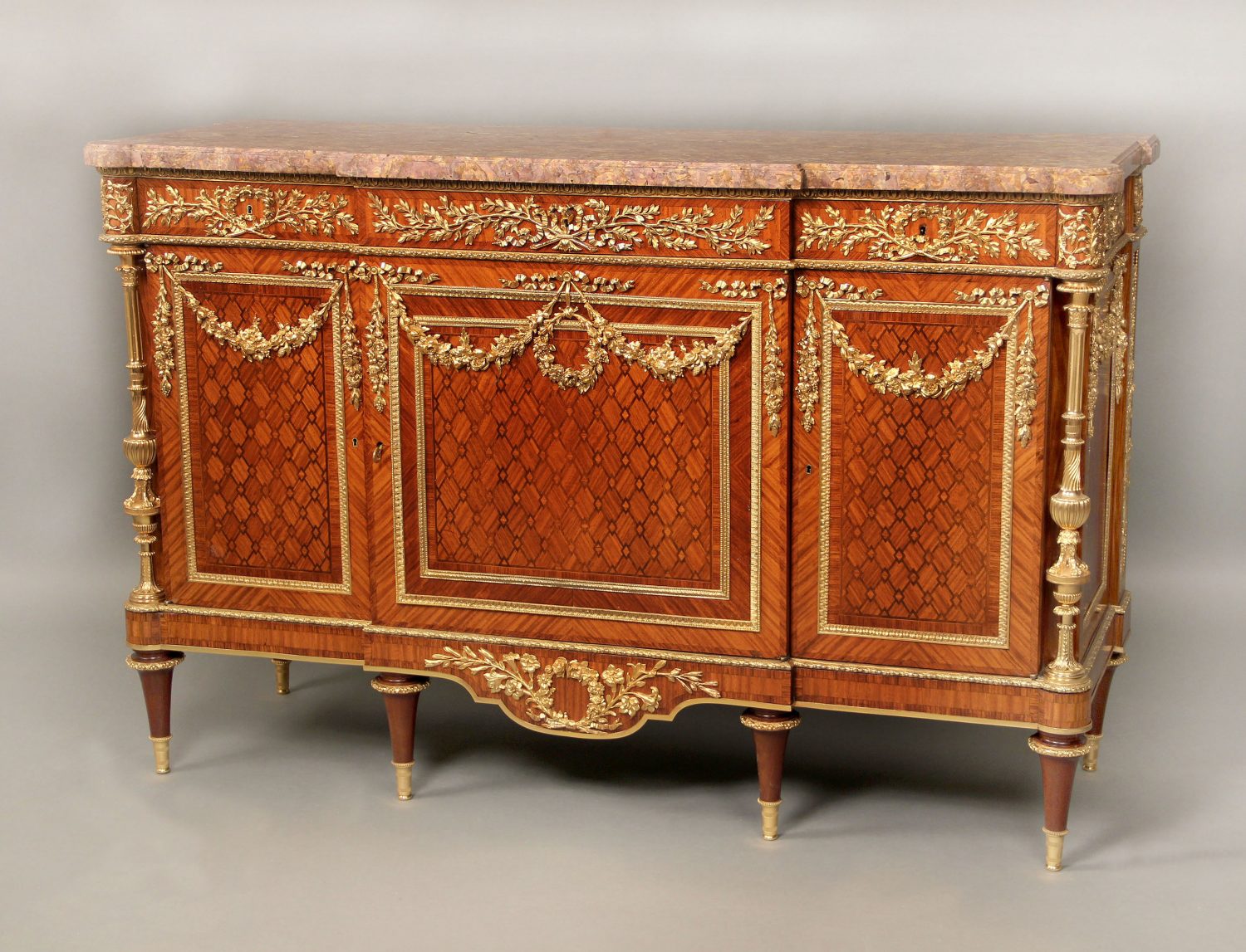 Late 19th Century Gilt Bronze Mounted Louis XVI Style Parquetry Commode By Zwiener Jansen Successeur