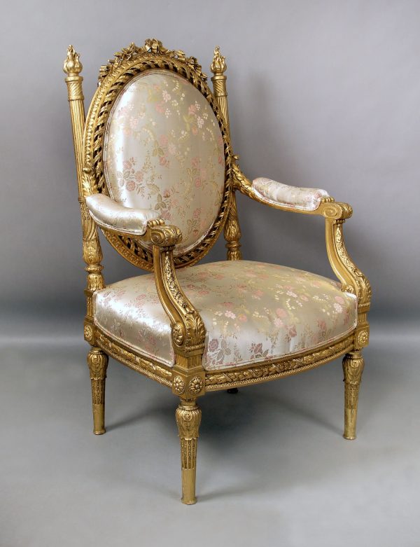 19th Century Louis XVI Style Giltwood Throne Chair