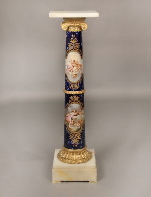 A Rare and Fantastic Late 19th Century Gilt Bronze Mounted Onyx and Sèvres Style Pedestal