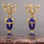Fantastic Pair of Late 19th Century French Antique - Gilt Bronze & Lapis Lazuli Six Light Candelabra