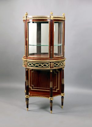 Round tall 19th Century dark wood and glass vitrine