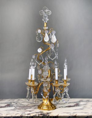 A Lovely Late 19th Century Gilt Bronze and Baccarat Crystal Six Light Girandole