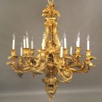 Late 19th-Early 20th Century Gilt Bronze Fifteen Light Chandelier