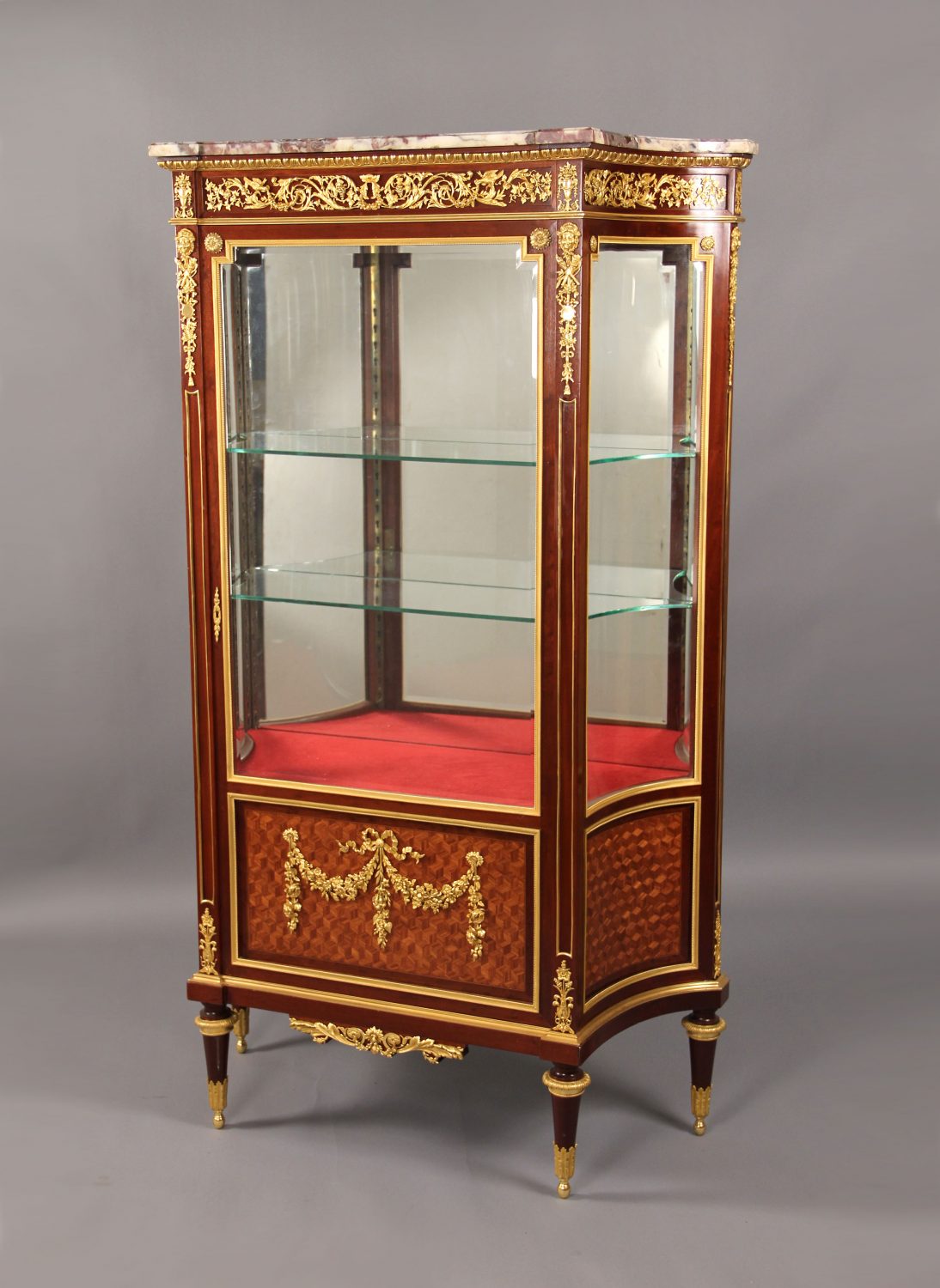 Early 20th Louis XVI Style Mounted Parquetry Vitrine