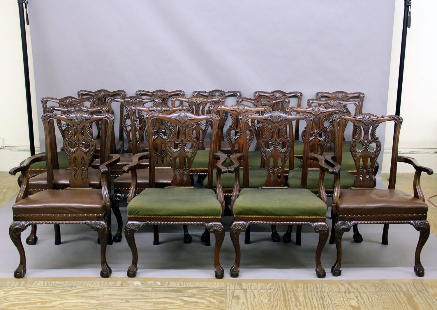 Set of 18 Chippendale style dining room chairs