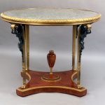 Gilt and painted bronze amboyna center table