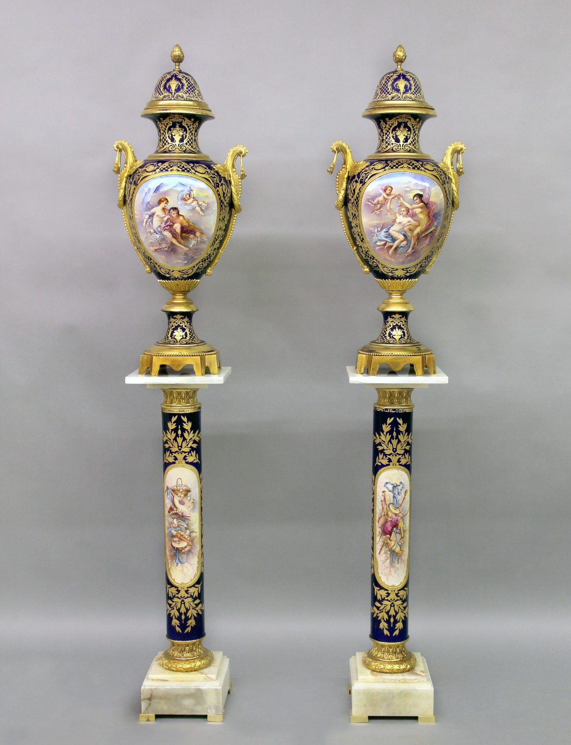 19th Century Sèvres Style Vases & Pedestals