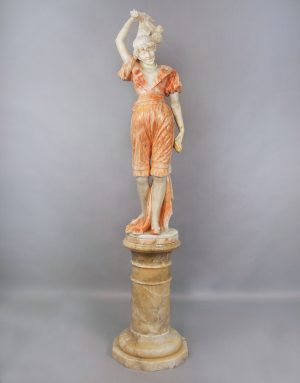 A Lovely Late 19th / Early 20th Century Carved Italian Alabaster Figure of a Woman with Flowers