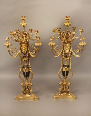 An Exceptional Pair of Late 19th Century Napoleon III Gilt Bronze and Enamel Ten Light Candelabra