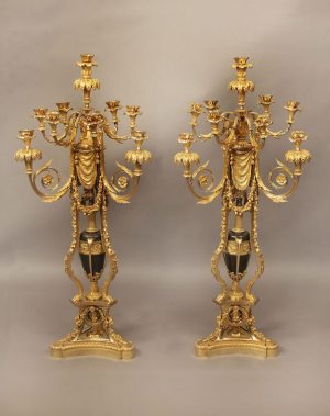 An Exceptional Pair of Late 19th Century Napoleon III Gilt Bronze and Enamel Ten Light Candelabra