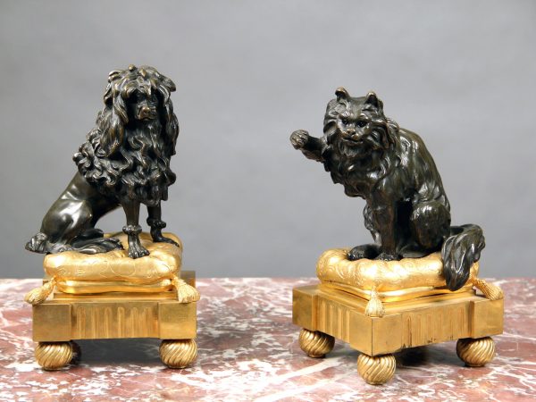 Pair of late 19th century Gilt and Patina bronze Chenets/bookends.