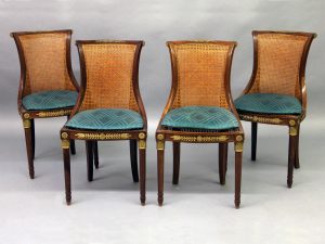 Set of 4 20th century gilt bronze mounted transitional salon chairs