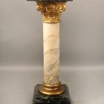 19th Century Gilt Bronze Mounted Green and White Marble Pedestal with Square Top and Stepped Base