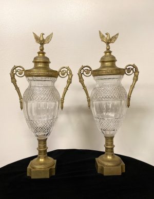 A Nice Pair of Late 19th Century Gilt Bronze and Cut Crystal Empire Style Vases