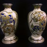 A Pair of Late 19th Century Silver Mounted Japanese Satsuma Porcelain Vases Painted with Lion Figures