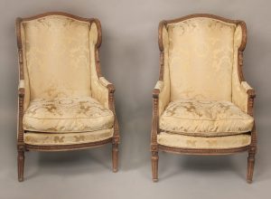 A Nice Pair of Late 19th Century Louis XV Style Carved Wood Bergères