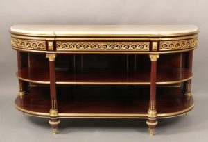Very Fine Late 19th Century French Antique - Gilt Bronze Mounted Louis XVI Style Mahogany Three Tier Dessert Console Server