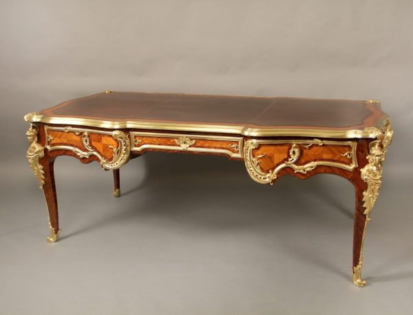 Very Fine Late 19th Century French Antique - Gilt Bronze Mounted Kingwood Bureau Plat