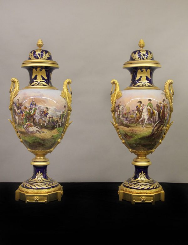 Fine Pair of Late 19th Century Porcelain Vases for Sale- Gilt Bronze Mounted Napoleonic Sevres Style Vases