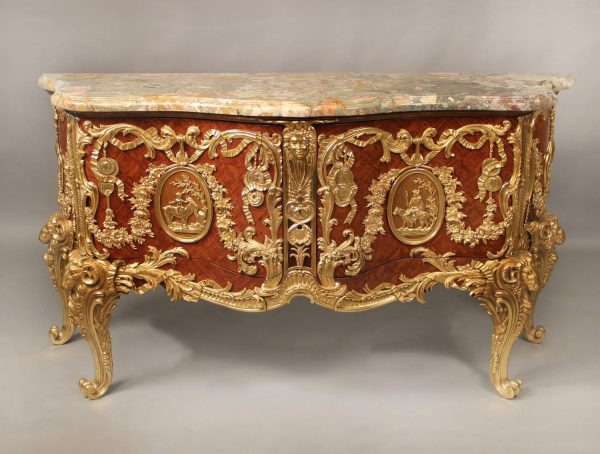 Early 20th Century Regence Style Gilt Bronze Mounted Parquetry Medallion Antique Commode