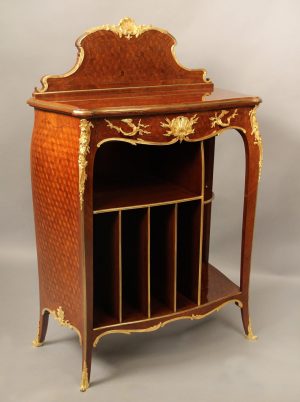 Unique Late 19th Century Antique French Style Cabinets Sold in NYC - Gilt Bronze Mounted Parquetry Cabinet by Francois Linke