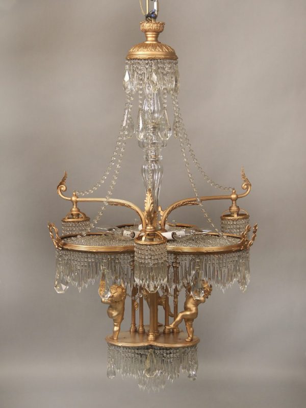 Early 20th Century Gilt Bronze and Crystal Thirteen Light Chandelier