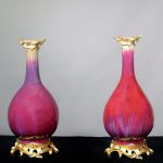 Pink and purple 19th century gilt bronze mounted porcelain vase
