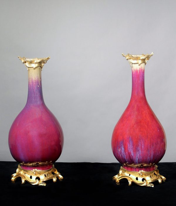 Pink and purple 19th century gilt bronze mounted porcelain vase