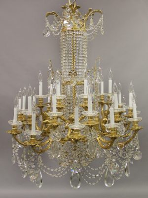 An Exquisite Late 19th Century Gilt Bronze and Crystal Thirty Six Light Chandelier By Baccarat