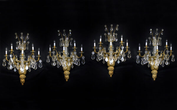 Gilt bronze and baccarat crystal 5 light sconces