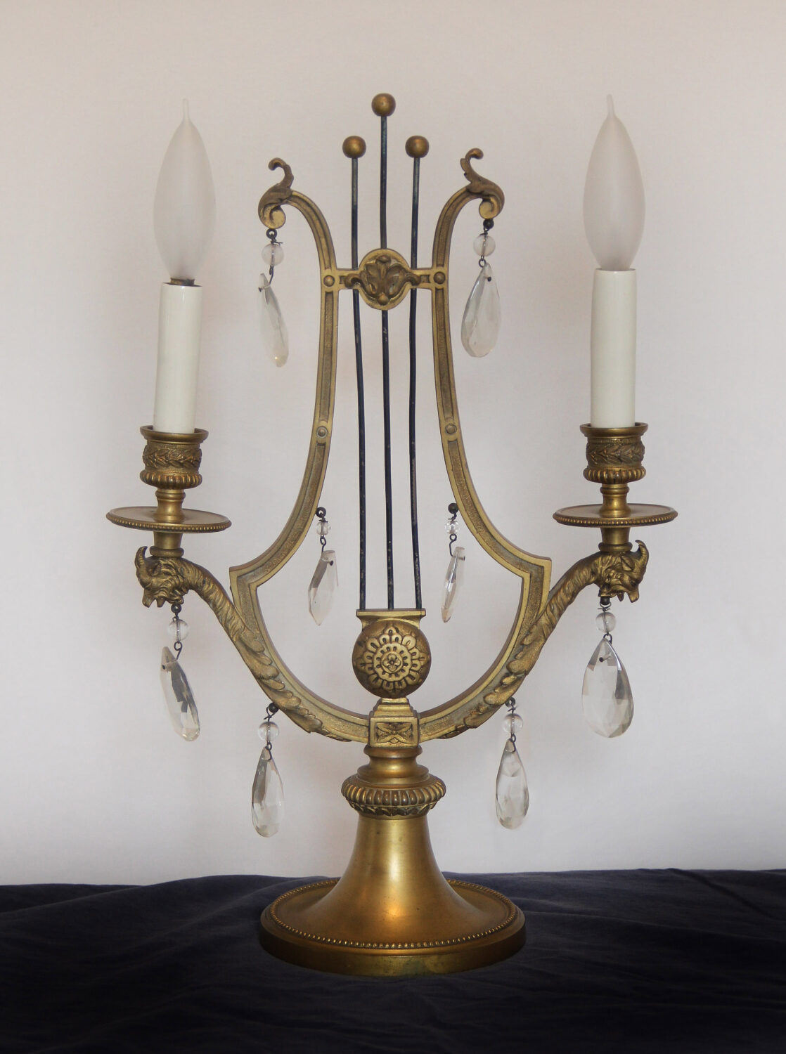 An Interesting Late 19th Century Gilt Bronze and Drop Crystal Two Light Candelabra Lamp By Gagneau Freres Charles Cheriff Galleries