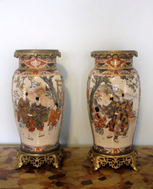 A Very Fine Pair of Late 19th Century Gilt Bronze and Japanese Satsuma Porcelain Vases