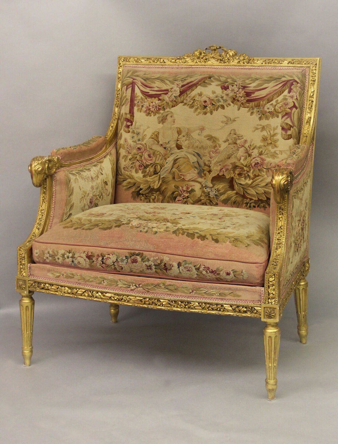 French Louis XVI Tapestry and Giltwood 3-Seat Sofa