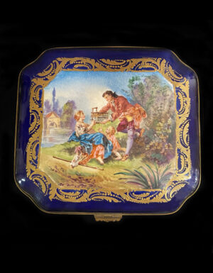 19th century porcelain hand painted jewelry box and cover