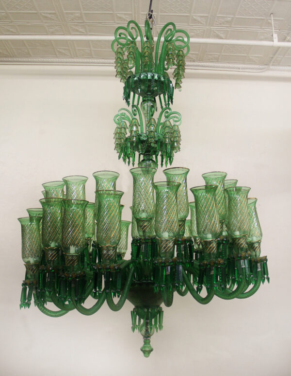 20th century bohemian style green glass 36 light chandelier.