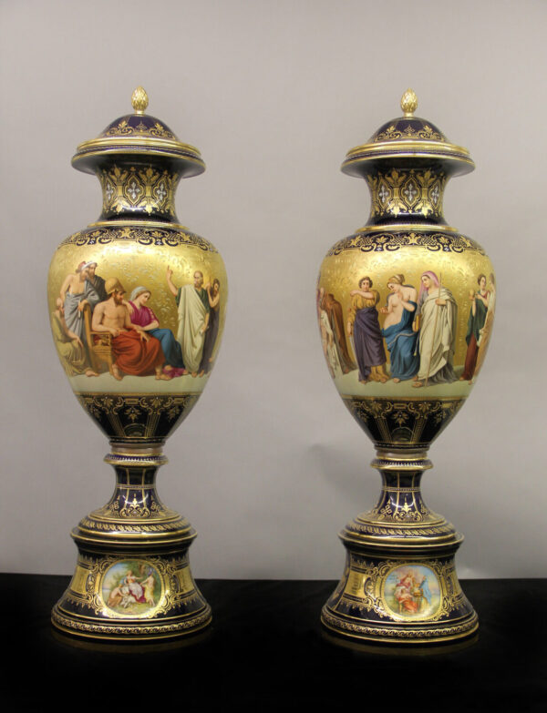 Pair of late 19th century Exhibition royal Vienna Porcelain vases and covers.