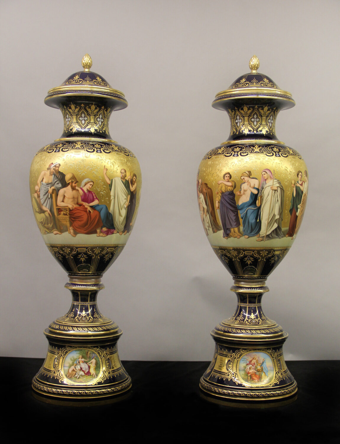 Pair of late 19th century Exhibition royal Vienna Porcelain vases and covers.