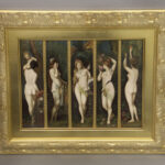 19th century rectangular painting of 5 senses and in gold frame