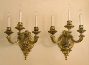 A Nice Pair of Late 19th Century Gilt Bronze Three Light Sconces