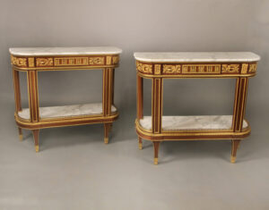 A Rare Pair of Mid 19th Century Gilt Bronze Mounted Louis XVI Style Console / Dessert Tables Attributed to Winckelsen