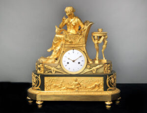 A Fantastic Early 19th Century Empire Style Gilt and Patinated Bronze Mantle Clock