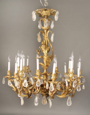A Fine Late 19th Century Gilt Bronze and Rock Crystal Eighteen Light Chandelier