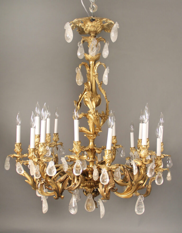 A Fine Late 19th Century Gilt Bronze and Rock Crystal Eighteen Light ...