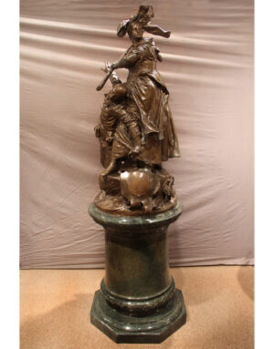 A Large and Exceptional Late 19th Century Patinated Bronze Figural Group Entitled "Quand Meme" by Mercié and Barbedienne