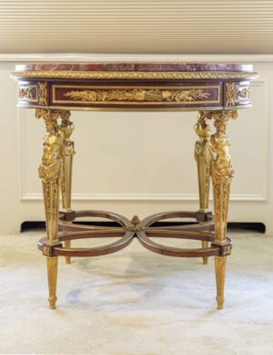 A Very Fine Late 19th Century Louis XVI Style Gilt Bronze Mounted Center Table by Henry Dasson